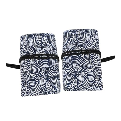 HIAKDOFT 2 Stück Canvas Pencil Roll Wrap Große Kapazität Federmäppchen mit Wellenmuster Tragbare Stifterolle für Buntstifte und Zeichenutensilien Praktischer Organizer für Schule und von HIAKDOFT