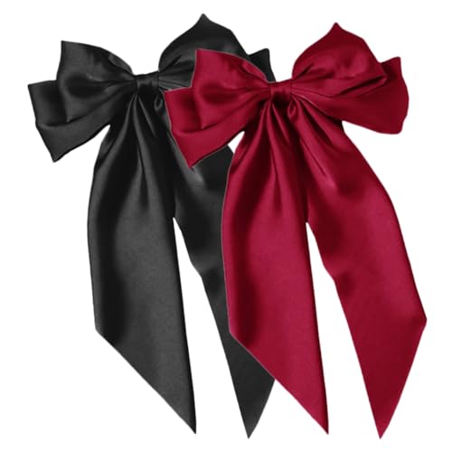 HIAKDOFT 2 Stück Großer Haarschleifen Clip Damen Doppellagiger Satin Haarspange Modischer Schleifen Haarclip Eleganter Haarschmuck für Frauen Mädchen Teilig Schwarz Weinrot von HIAKDOFT