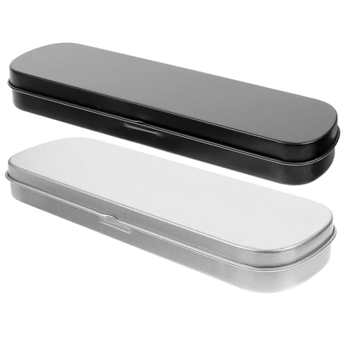 HIAKDOFT 2 Stück Metall Stiftebox mit Deckel Robuste Federmäppchen aus Metall für Schreibwaren Stifthalter Organizer für Schüler und Lehrer Langlebige Schreibwarenbox Schwarz Silber von HIAKDOFT