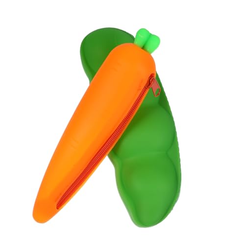 HIAKDOFT 2 Stück Teiliges Federmäppchen aus Dickem Robustem Silikon mit Reißverschluss Großes Fassungsvermögen Kreatives Design in Karotten und Erbsenform für Schule und Büro von HIAKDOFT