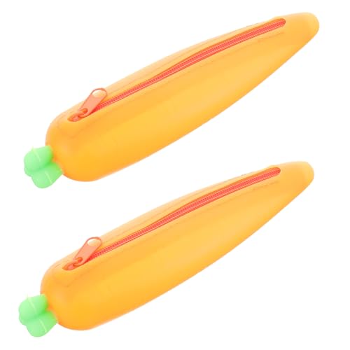 HIAKDOFT 2 Stück Teiliges Karotten Federmäppchen aus Hochwertigem Silikon Niedliches Robustes Stifteetui Tragbar und Praktisch für Geschenk für Jungen und Mädchen Geeignet für Schule und von HIAKDOFT