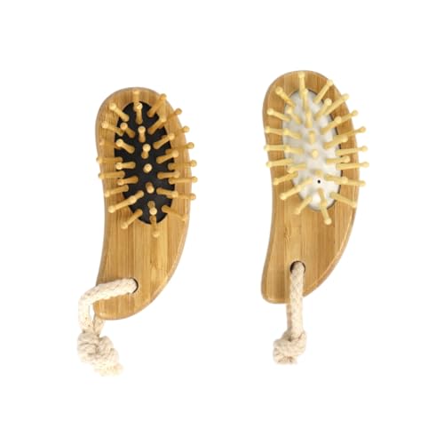 HIAKDOFT 2 Stück Teiliges Mini Holz Kämme mit Gummikissen Sanfte Kopfhautmassage Entwirrt Schonend und Trockenes Haar Geeignet für Frauen und Männer Schwarz und Weiß Langlebig und von HIAKDOFT