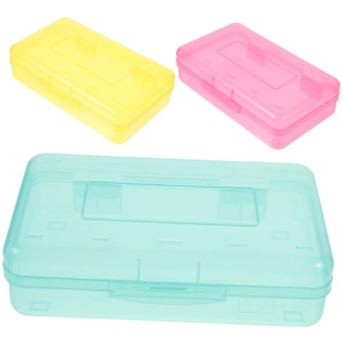 HIAKDOFT 3 Stück Großes Kunststoff Federmäppchen mit Sicherem Deckel Stabilem Material und Kompakter Aufbewahrung für Stifte Bleistifte und Marker für Schule und Büro von HIAKDOFT