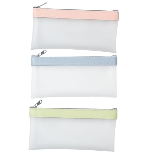 HIAKDOFT 3 Stück Teiliges Kleine Transparente Stiftetaschen aus TPU in Hellgrün Kirschblütenrosa und Nebelblau mit Reißverschluss Kompakte Federmäppchen für Schule Büro und Outdoor von HIAKDOFT
