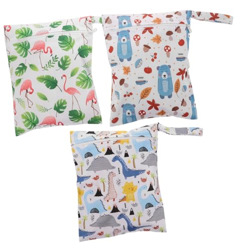 HIAKDOFT 3 Stück wasserdichte Wet Dry Bags mit Reißverschluss Kleine mit Süßen Cartoon Motiven Wasserabweisende Aufbewahrungstaschen für Windeln Schwimmsachen Kosmetik Unterwegs von HIAKDOFT