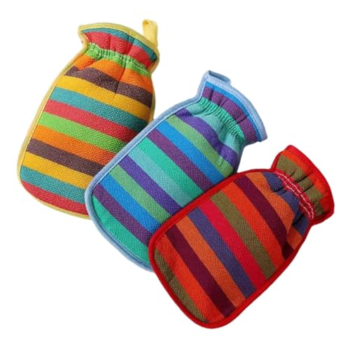 HIAKDOFT 3 Teilige Schlammbadehandschuhe Trockenbürsten Körperbürste Badetücher Waschlappen Körperbürste Zum Duschen Badezubehör Massageschwämme Badeschwamm Mit Langem Griff von HIAKDOFT