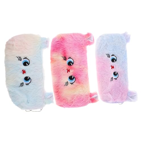 HIAKDOFT 3 Teiliger Organizer Aus Plüsch Für Büro Toilettenartikel Süße Reisetasche Katzentasche Zubehörhalter Weich Mädchen Make Up Tier Schreibwaren Reißverschlussetui von HIAKDOFT