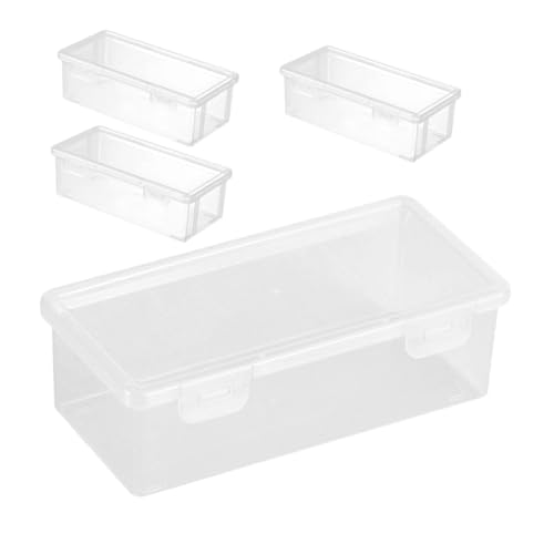 HIAKDOFT 4 Stück Stapelbare Transparente Kunststoff Aufbewahrungsbox mit Schnappverschluss Große Kapazität Klappbarer Deckel Vielseitige Stiftebox für Marker Buntstifte und Bürobedarf von HIAKDOFT