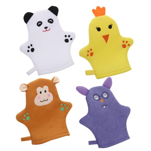 HIAKDOFT 4 Stück Teiliges Badewaschhandschuh Cartoon Tiermotiv Weiche Hautfreundliche Peelinghandschuhe für Sanfte und Massage Fördert Durchblutung und Hauterneuerung für Junge Mädchen und von HIAKDOFT