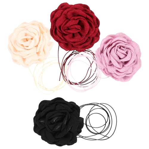HIAKDOFT 4 Stück Teiliges Damen Halskette mit Großen Stoffblumen Leichtes Kreatives Design Komfortabel und Vielseitig Kombinierbar Modischer Floraler Schmuck für Mädchen und Frauen von HIAKDOFT