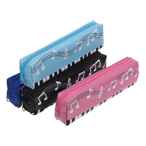 HIAKDOFT 4 Stück Teiliges Schüler Federmäppchen aus Strapazierfähigem Oxford Leichter Tragbarer Stiftebeutel mit Reißverschluss Bunte Klavier Muster Geräumig für Schule und Zuhause von HIAKDOFT