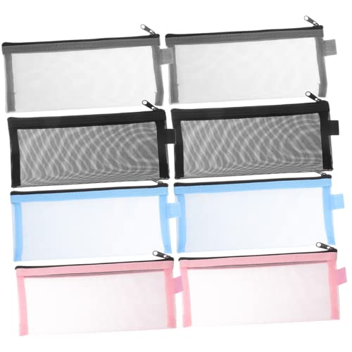 HIAKDOFT 8 Stück Teiliges Transparenter Netz Stifttaschen mit Reißverschluss Großer Stauraum für Stifte und Kleinteile Leichte Tragbare Federmäppchen in Schwarz Blau für Schule und Büro von HIAKDOFT