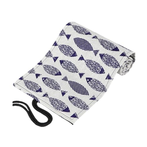 HIAKDOFT Canvas Pencil Roll Mäppchen mit Fächern Tragbare Bleistiftrolle mit Herbstlichem Saury Platzsparendes Federmäppchen zum Aufrollen für Buntstifte und Zeichenzubehör von HIAKDOFT
