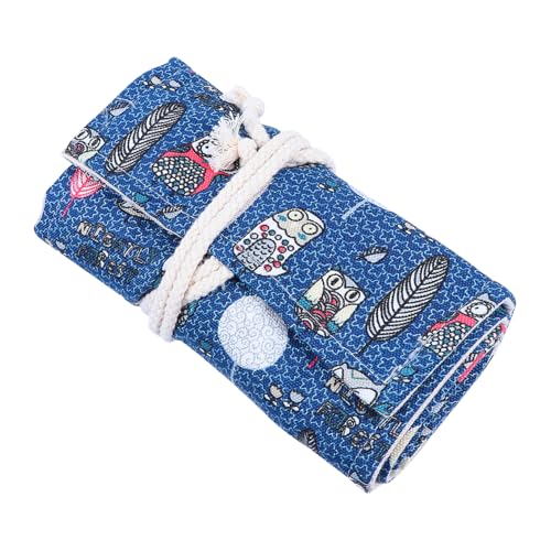 HIAKDOFT Leichtes Canvas Federmäppchen mit Eulenmotiv Handgefertigte Stifterolle mit Fächern Praktische Bleistifttasche für Schule und Büro Großer Organizer für Bunte Stifte von HIAKDOFT