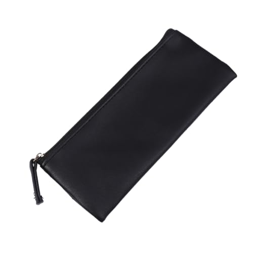 HIAKDOFT Minimalistische PU Leder Federtasche mit Reißverschluss Multifunktionale Stifte und Kosmetiktasche Langlebige Schreibwaren Aufbewahrungstasche für Schüler und Alltag Schwarze von HIAKDOFT