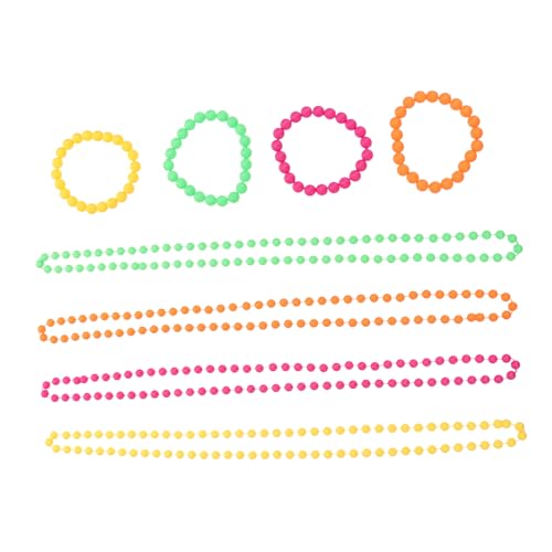 HIAKDOFT Neon Perlen Halskette und Armband Teiliges Party Schmuckset für Damen und Mädchen Bunte Beaded Ball Chain für Tanz Performance und Festlichkeiten von HIAKDOFT