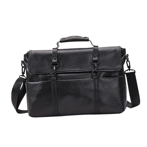 HIAKDOFT PU Leder Aktentasche Business Schultertasche Herren Laptoptasche Laptop Tasche mit Weichem Innenfutter Große Kapazität Vielseitige Aufbewahrung für Arbeit und Studium von HIAKDOFT