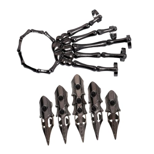 HIAKDOFT Skelett-handarmband Aus Retro-legierung Punk-fingerkrallen Verstellbares Skelettringarmband Für Männer Gothicschmuck Cosplayschmuck Halloween-accessoire von HIAKDOFT