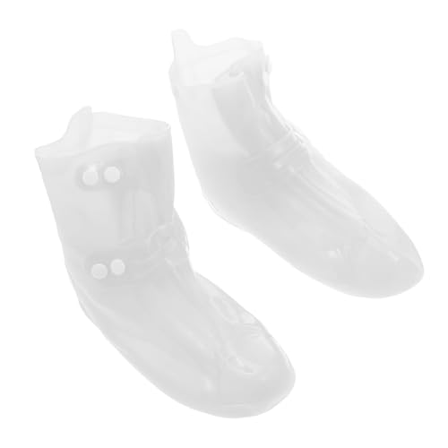 HIAKDOFT Wasserfeste rutschfeste und Verschleißfeste PVC Schuhüberzieher mit Knopfverschluss Wiederverwendbar Hohe Schaftlänge für Regnerische Tage und Schutz von Schuhen Weiß von HIAKDOFT