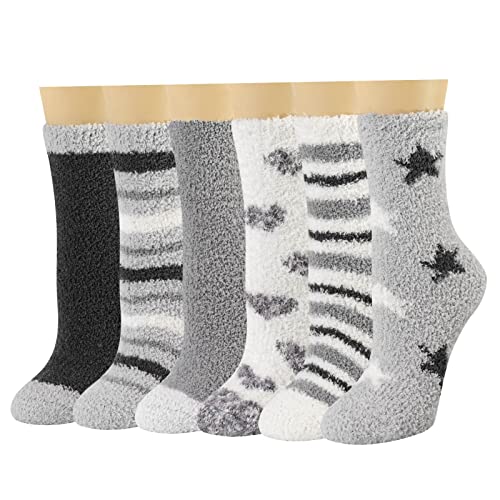 HIALTODAY 6 Paar Kuschelsocken Damen, Flauschige Bettsocken aus Korallenfleece, Dicke warme Plüschsocken, Weiche bequeme Flauschsocken im Winter von HIALTODAY