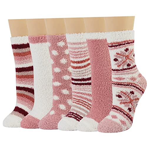 HIALTODAY 6 Paar Kuschelsocken Damen, Flauschige Bettsocken aus Korallenfleece, Dicke warme Plüschsocken, Weiche bequeme Flauschsocken im Winter von HIALTODAY