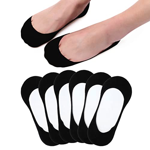 HIALTODAY Füßlinge Damen Füsslinge Herren 6 Paar, Ballerina Sneaker Socken mit Rutschfest Silikon für Damen und Herren, Unsichtbare Atmungsaktiv Halbsocken Schwarz 35-38 von HIALTODAY