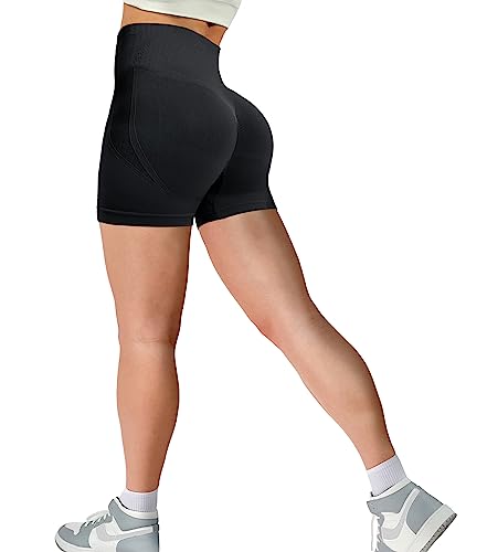 HIALTODAY Kurze Sporthose Sport Gym Shorts Damen, Push Up Kurze Hose Damen Scrunch Butt Leggings Shorts Seamless Blickdicht Booty Laufhose Radlerhose für Fitness Yoga Training Schwarz von HIALTODAY