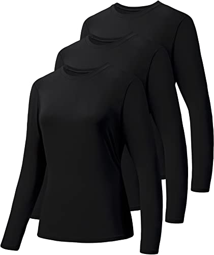 HIBETY 3er-Pack Damen Rundhalsausschnitt Langarm Athletic Tops, UPF 50+ Sonnenschutz Shirts, schnell trocknend, locker, bequem, lässige Oberteile, 3er Pack - Schwarz / Schwarz 01, XX-Large von HIBETY
