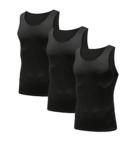 HIBETY Ärmelloses Kompressions-Tanktop für Herren, Baselayer, kühles und trockenes Kompressions-Shirt, Muskeltraining, 3 oder 5 Stück, 3er-Pack (schwarz), Klein von HIBETY