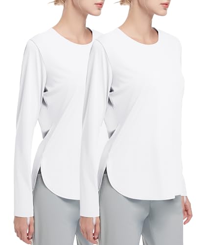HIBETY Damen Langarm-Shirts UPF 50+ Sun Shirts Workout Athletic Tops Leichte schnell trocknende Outdoor Wandern Yoga Gym Active Tees 2 Pack L von HIBETY
