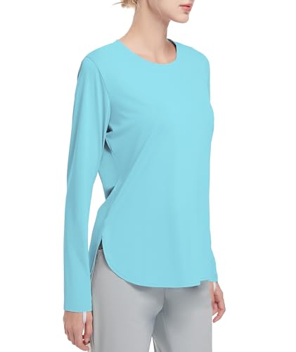 HIBETY Damen Langarm-Shirts UPF 50+ Sun Shirts Workout Athletic Tops Leichte schnell trocknende Outdoor Wandern Yoga Gym Active Tees Blue 2XL von HIBETY