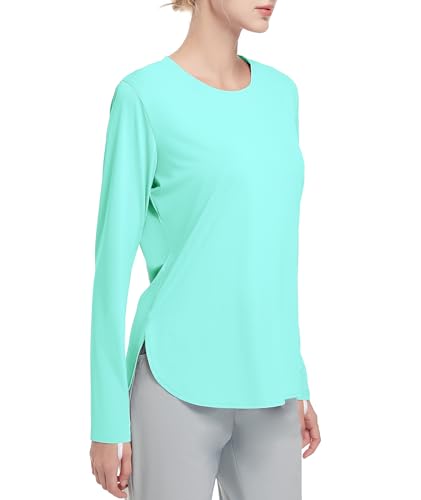 HIBETY Damen Langarm-Shirts UPF 50+ Sun Shirts Workout Athletic Tops Leichte schnell trocknende Outdoor Wandern Yoga Gym Active Tees Green XL von HIBETY
