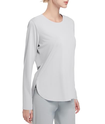 HIBETY Damen Langarm-Shirts UPF 50+ Sun Shirts Workout Athletic Tops Leichte schnell trocknende Outdoor Wandern Yoga Gym Active Tees Grey M von HIBETY