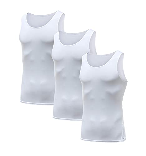 HIBETY Herren 3er oder 4er Pack Ärmelloses Kompressions-Tanktop, Baselayer Cool Dry Kompressionsshirts Muscle Gym Tank Tops, 3 Stück (weiß), Mittel von HIBETY
