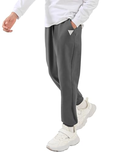 HIBETY Jungen Athletic Hosen, feuchtigkeitsableitende atmungsaktive Baumwoll Sweathose mit elastischem Kordelzug Deep Grey-XS von HIBETY