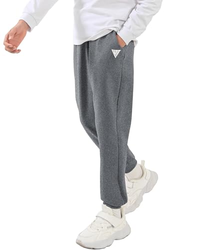 HIBETY Jungen Athletic Hosen, feuchtigkeitsableitende atmungsaktive Baumwoll Sweathose mit elastischem Kordelzug Heather Grey-M von HIBETY