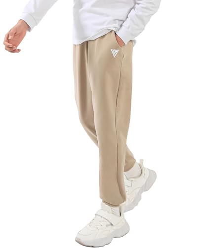 HIBETY Jungen Athletic Hosen, feuchtigkeitsableitende atmungsaktive Baumwoll Sweathose mit elastischem Kordelzug Khaki-S von HIBETY