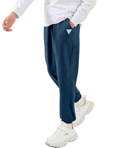 HIBETY Jungen Athletic Hosen, feuchtigkeitsableitende atmungsaktive Baumwoll Sweathose mit elastischem Kordelzug Navy-S von HIBETY