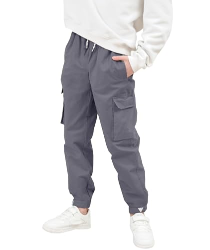 HIBETY Junge Baumwoll-Cargo-Hose mit UPF 50+ Sonnenschutz, atmungsaktive Joggerhose für Kinder Deep Grey-M von HIBETY