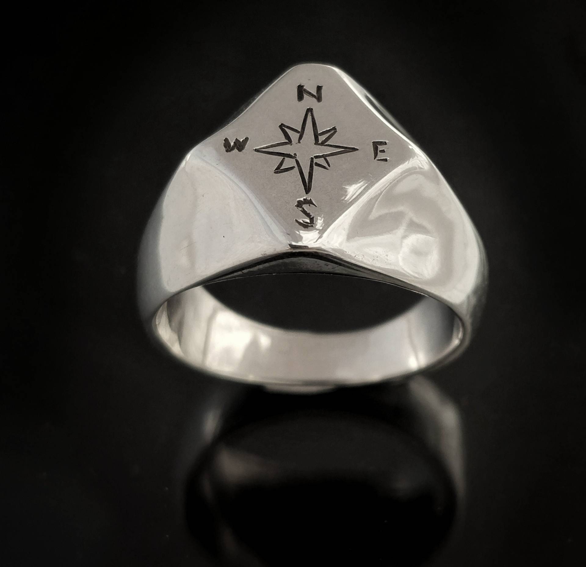 Kompass Ring, Siegelring, Ring Männer, Nautik Schmuck, Kapitän Geschenk, Karten Sterling Silber, Mit Gravur von HibseaJewels