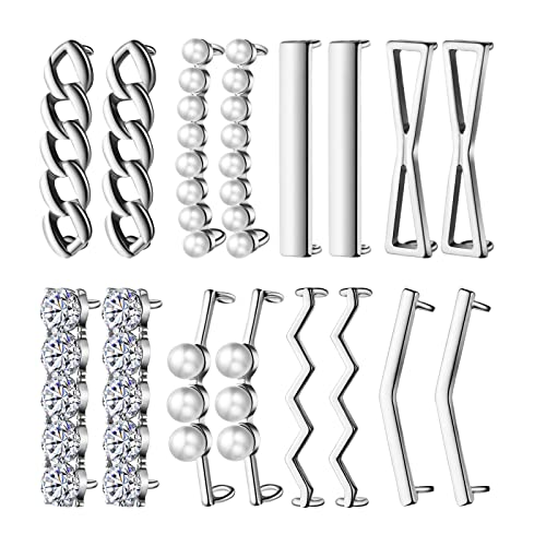 16 Stück/ 8 Paar Schnürsenkel Charms Clips Turnschuhe Schnürsenkel Dekorationen DIY Dekorative Schuhe Clips Kunstperle Strass Schuhe Zubehör für Mädchen Damen Freizeitschuhe (Silber) von HICARER