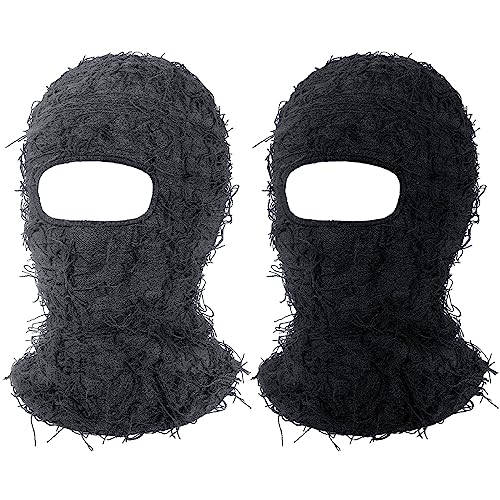 HICARER 2 Stück Vollgesicht Skimasken Distressed Sturmhaube Winddicht Winter Balaclava für Außen Sport (Schwarz, Dunkelgrau) von HICARER