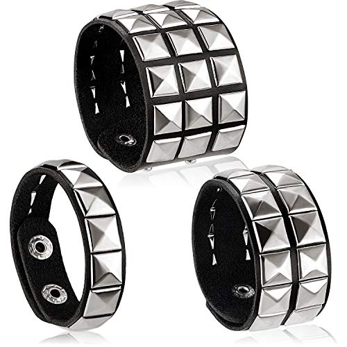 HICARER 3 Stück Leder Punk Armband für Männer Frauen 80er Jahre Armband Gotisch Punk Rock Armband Manschetten Armreif Unisex für Halloween Partygeschenke Zubehör von HICARER