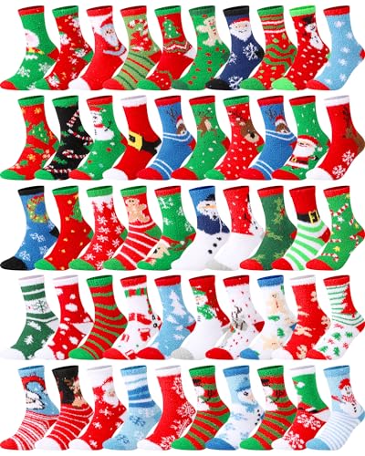 HICARER 50 Paar Flauschige Weihnachtssocken Süße Wintersocken Weiche Warme Weihnachten Kuschelsocken für Damen Herren von HICARER