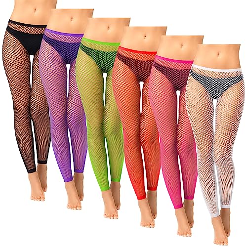 HICARER 6 Bunte Fußlose Netzstrumpfhosen Hohe Taille Fischernetz Pantyhosen Elastische Netz Leggings ohne Zehen für Halloween von HICARER