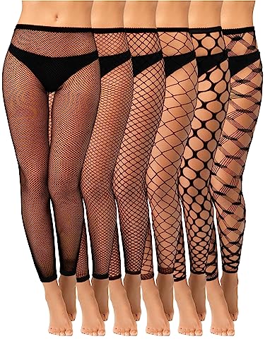 HICARER 6 Paar Fischernetz Strumpfhosen Halloween Schwarz Netz Leggings Fußlos Netzstrumpfhosen mit Hoher Taille, Mittelgroß von HICARER