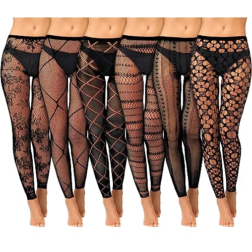 HICARER 6 Paar Halloween Fischnetz Strumpfhosen Fußlose Netzstrumpfhosen mit Hoher Taille Gestreifte Netz Leggings, Schwarz von HICARER