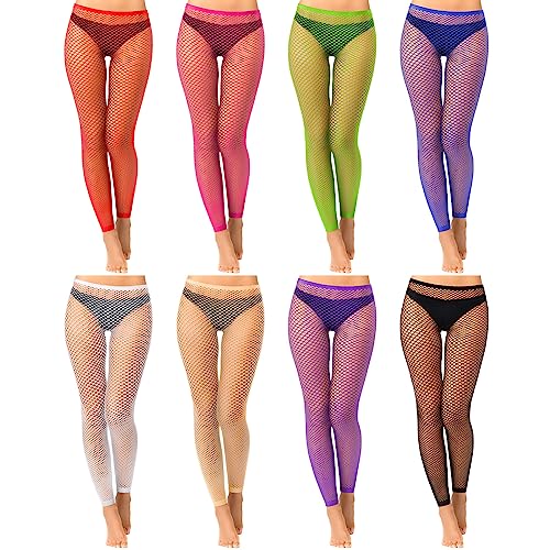 HICARER 8 Paar Halloween Bunte Fischernetz Strumpfhosen Fußlose Netzstrumpfhosen für Damen Netz Leggings mit Hoher Taille, 8 Neon Farben von HICARER