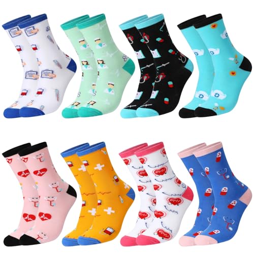 HICARER 8 Paar Lustige Socken für Damen Fun Socken für Krankenschwester Arzt Baumwollsocken Geschenke für Krankenschwester von HICARER
