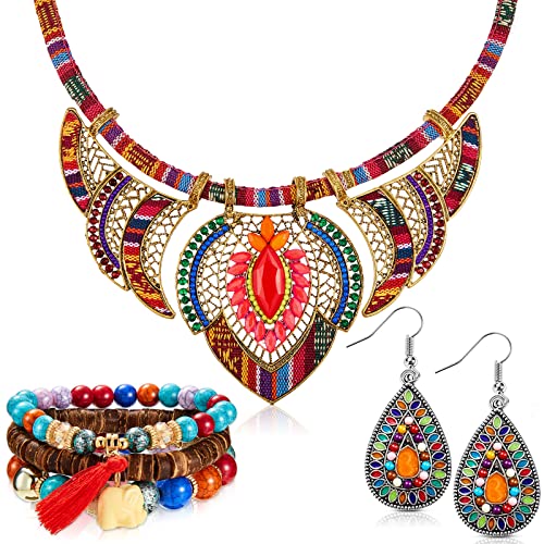 HICARER Boho Schmuck Set Ethnischer Stil Stamm Choker Kostüm Ethnische Halskette Elastisches Boho Mehrschichtiges Perlen Armband Böhmische Vintage Ohrringe für Frauen Mädchen Präsent HICARER Boho Schmuck Set Ethnischer Stil Stamm Choker Kostüm Ethnische Halskette Elastisches Boho Mehrschichtiges Perlen Armband Böhmische Vintage Ohrringe für Frauen Mädchen Präsent von HICARER